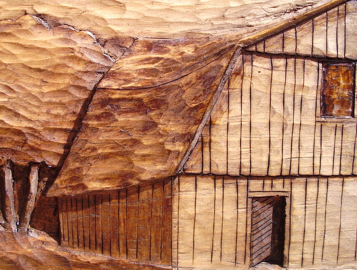 Old  Barn with a Broken Roof   Wood Carvings 