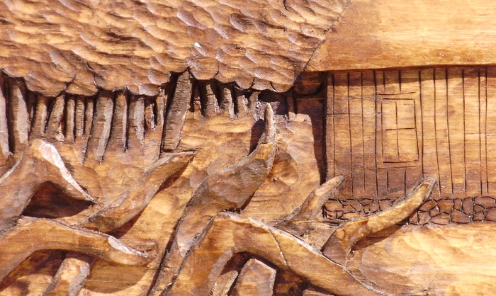 Farmstead, A Hand Carved Deep Relief woodcarving Wood Carvings 