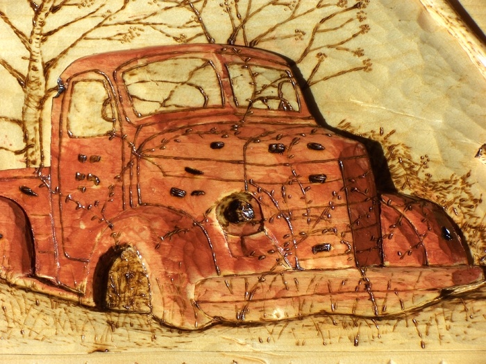 Relief carving of 1939 International Pickup  Wood Carvings 