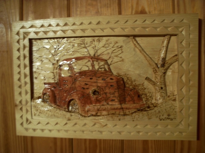 Relief carving of 1939 International Pickup  Wood Carvings 