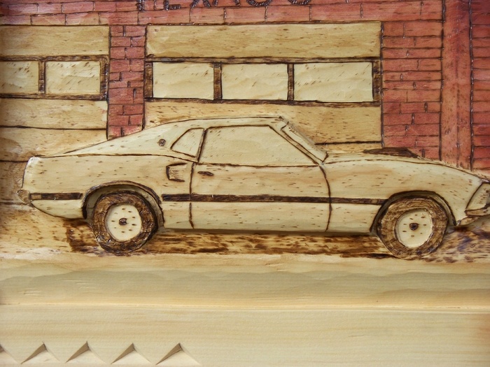 Deep Relief 1969 Ford Mustang FastBack          Wood Carvings 
