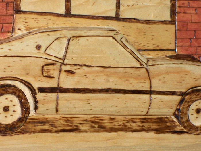 Deep Relief 1969 Ford Mustang FastBack         SOLD Wood Carvings 