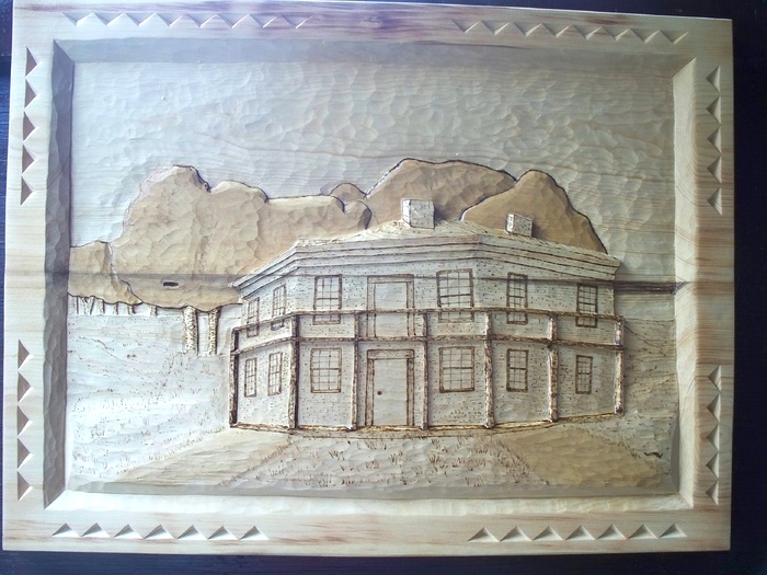 Deep Relief Carving of Mountain View Wood Carvings 