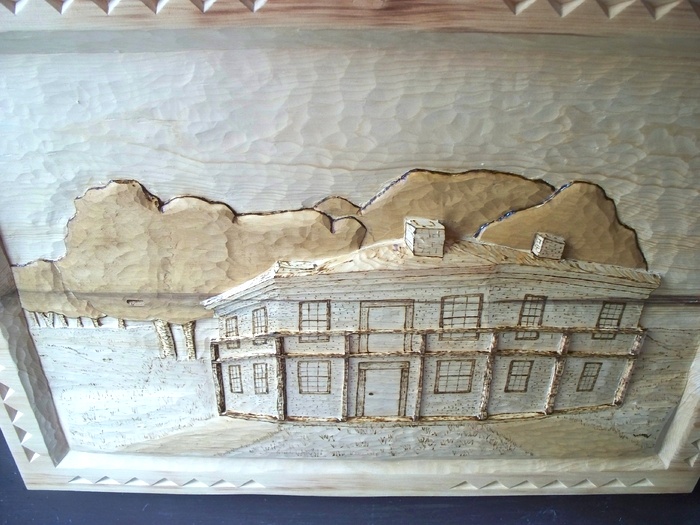 Deep Relief Carving of Mountain View Wood Carvings 