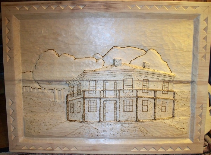 Deep Relief Carving of Mountain View Wood Carvings 