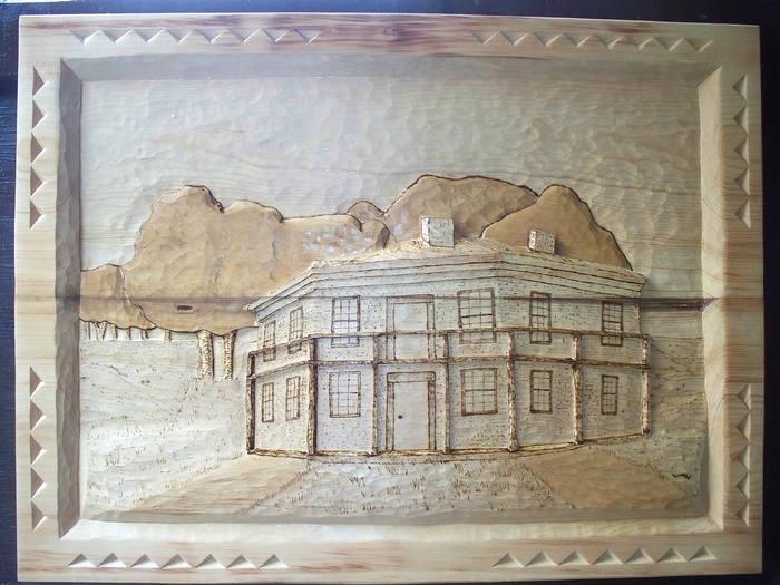 Deep Relief Carving of Mountain View Wood Carvings 