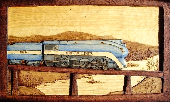 Hand Carved Frisco Locomotive 1026   Wood Carvings 