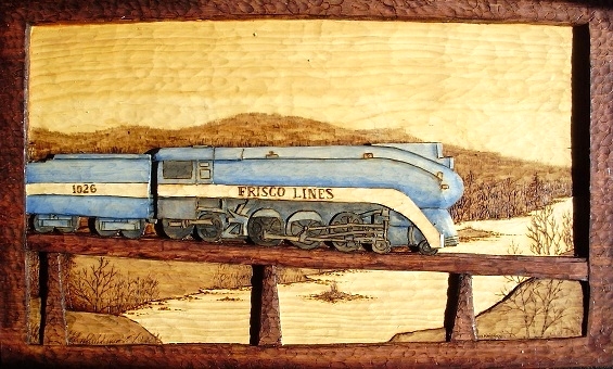 Hand Carved Frisco Locomotive 1026  SOLD Wood Carvings 