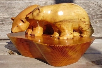 Handcarved Polar Bears on Ice Flow  Wood Carvings 
