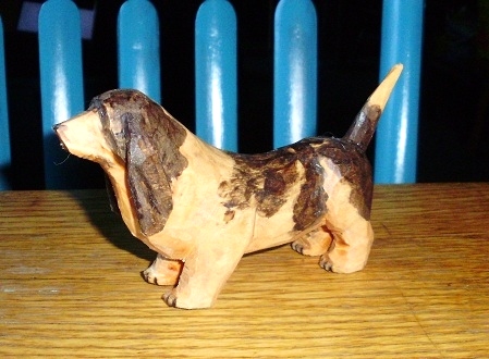 Hand Carved Basset Hound Wood Carvings 