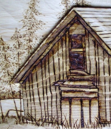 Relief Carving of Cabin by the Lake Wood Carvings 