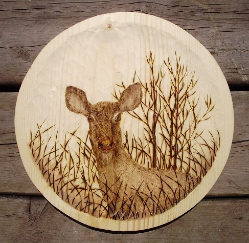 Wood Burned Deer Wood Carvings 