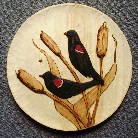 Hand Carved Red Wing Black Birds  Wood Carvings 