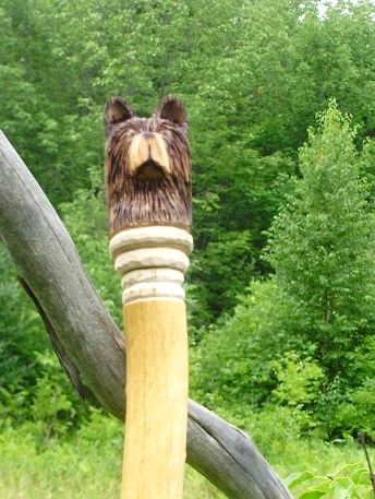 Hand Carved Bear Head Walking Stick Wood Carvings 