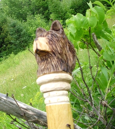 Hand Carved Bear Head Walking Stick Wood Carvings 