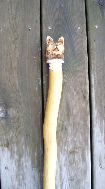 Hand Carved Wolf for Your Walking Stick Wood Carvings 
