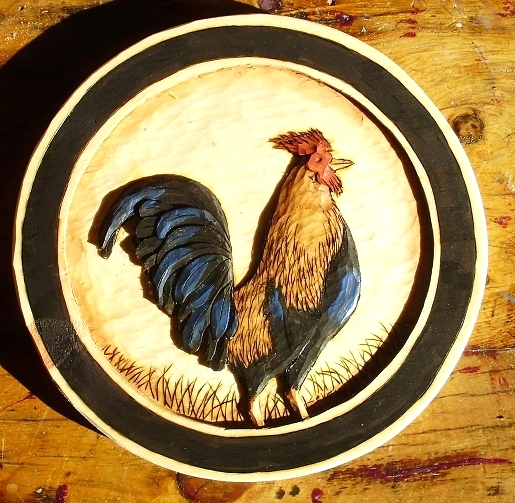 Hand Carves Rooster Medallion Wood Carvings 
