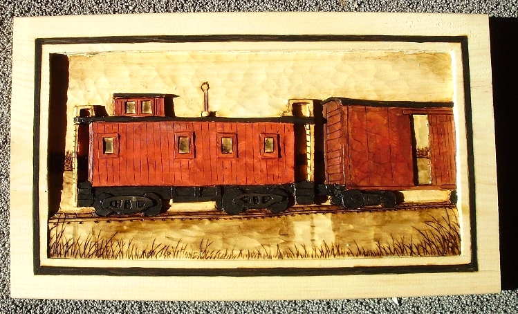 Hand Carved Caboose Relief Carving Wood Carvings 