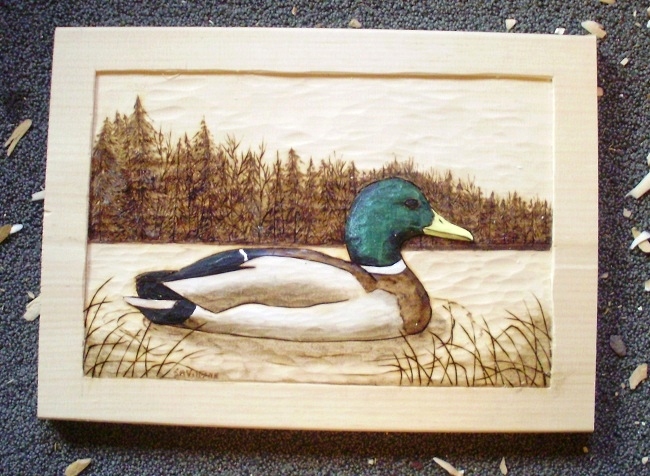 Hand Carved Mallard Relief Wood Carvings 