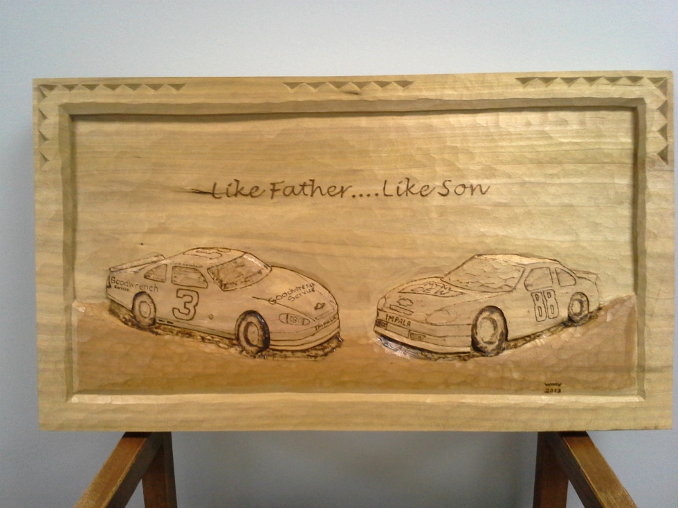 Like Father Like Son      NASCAR Carving Wood Carvings 