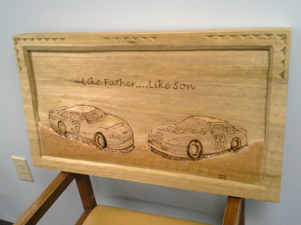 Like Father Like Son      NASCAR Carving Wood Carvings 