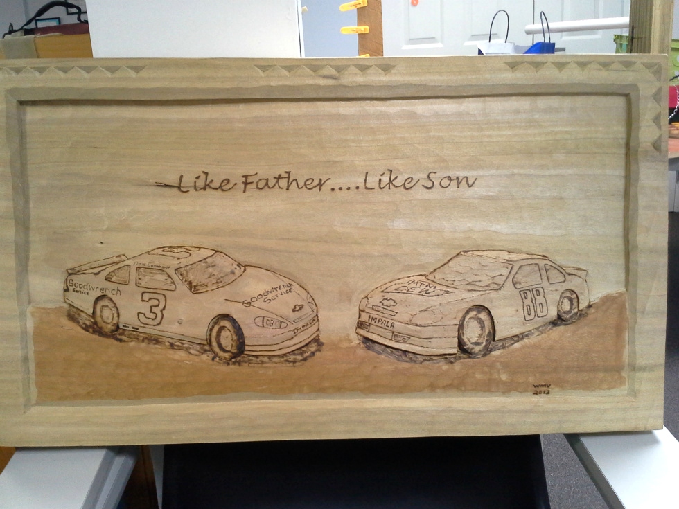 Like Father Like Son      NASCAR Carving Wood Carvings 