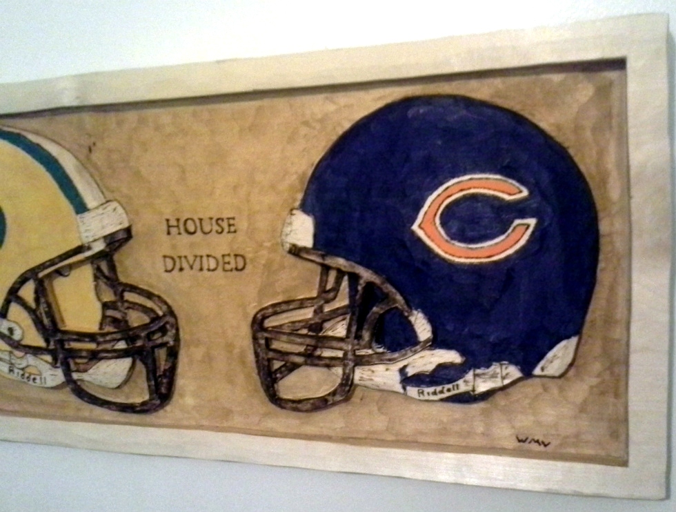  House Divided Greenbay and Chicago Carved Wall Plaque Wood Carvings 