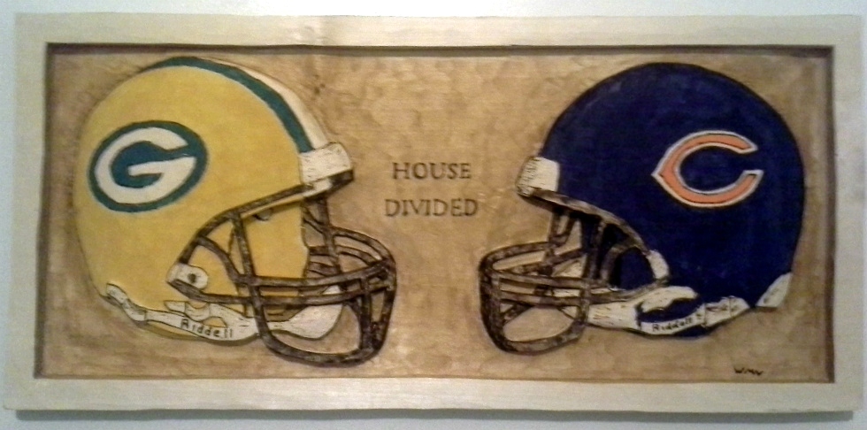  House Divided Greenbay and Chicago Carved Wall Plaque Wood Carvings 
