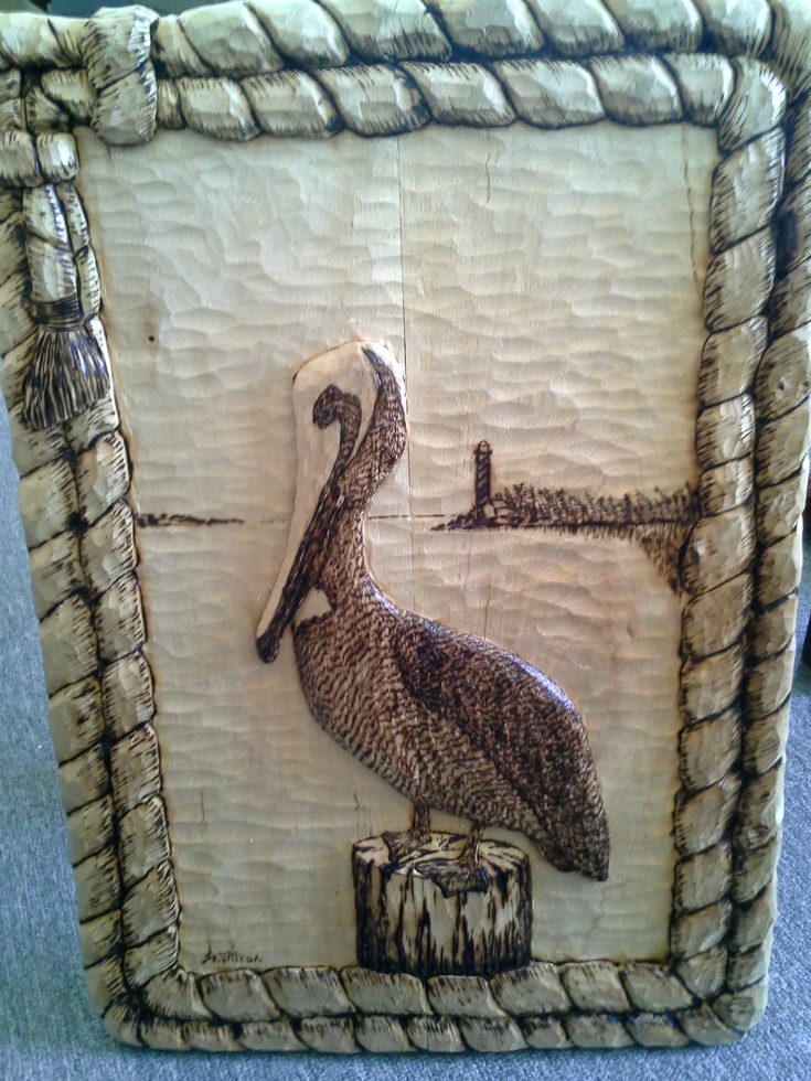Deep Relief of Pelican Wood Carvings 