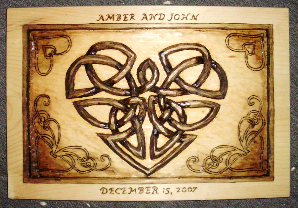 Hand Carved Celtic heart Wood Carvings 