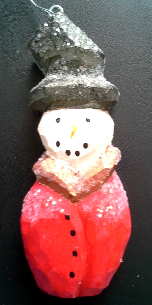 Hand Carved SnowMan Ornaments Wood Carvings 