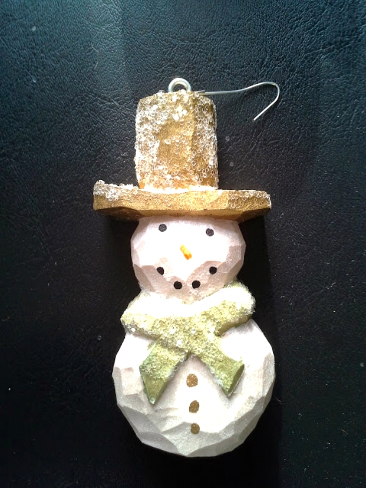 Hand Carved Snowman Ornaments set of 5 Wood Carvings 