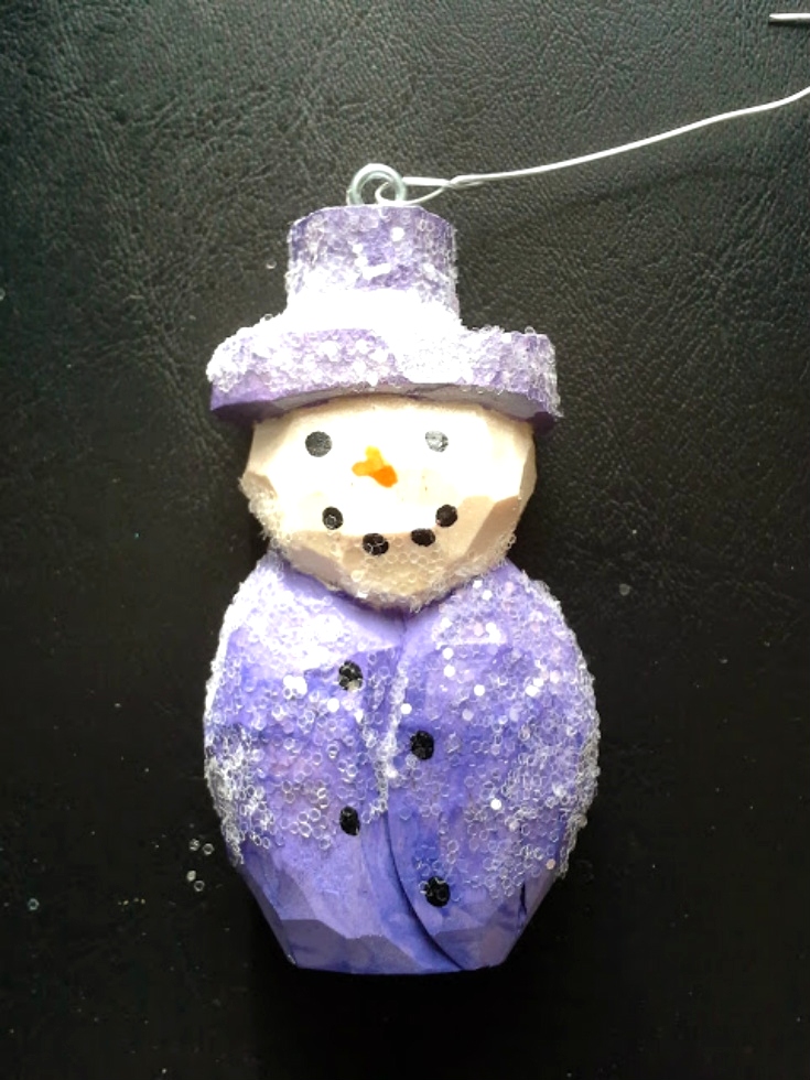 1 Hand Carved Snowman Ornament Wood Carvings 