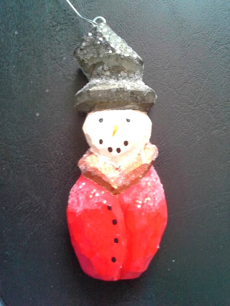 1 Hand Carved Snowman Ornament Wood Carvings 