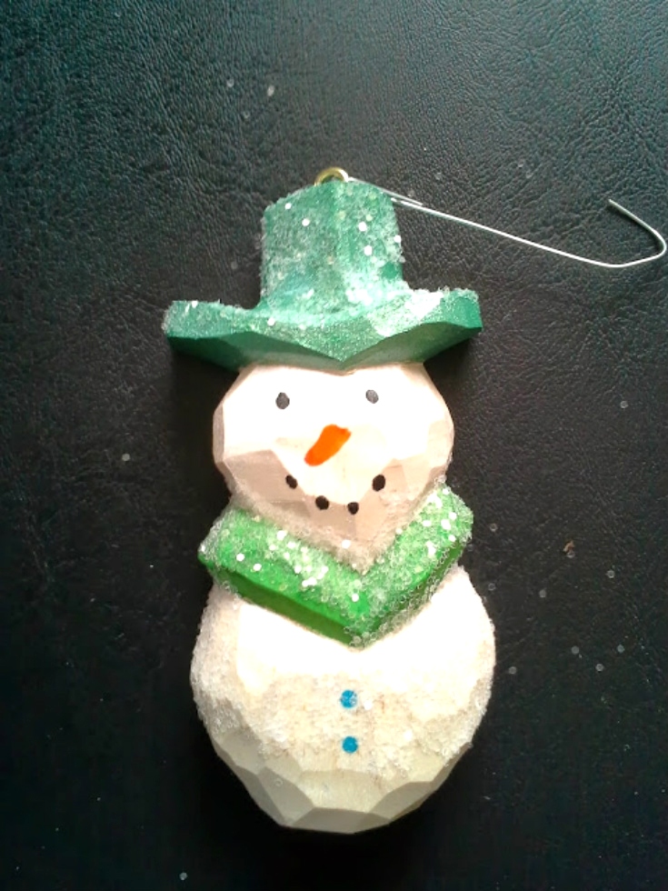 1 Hand Carved Snowman Ornament Wood Carvings 