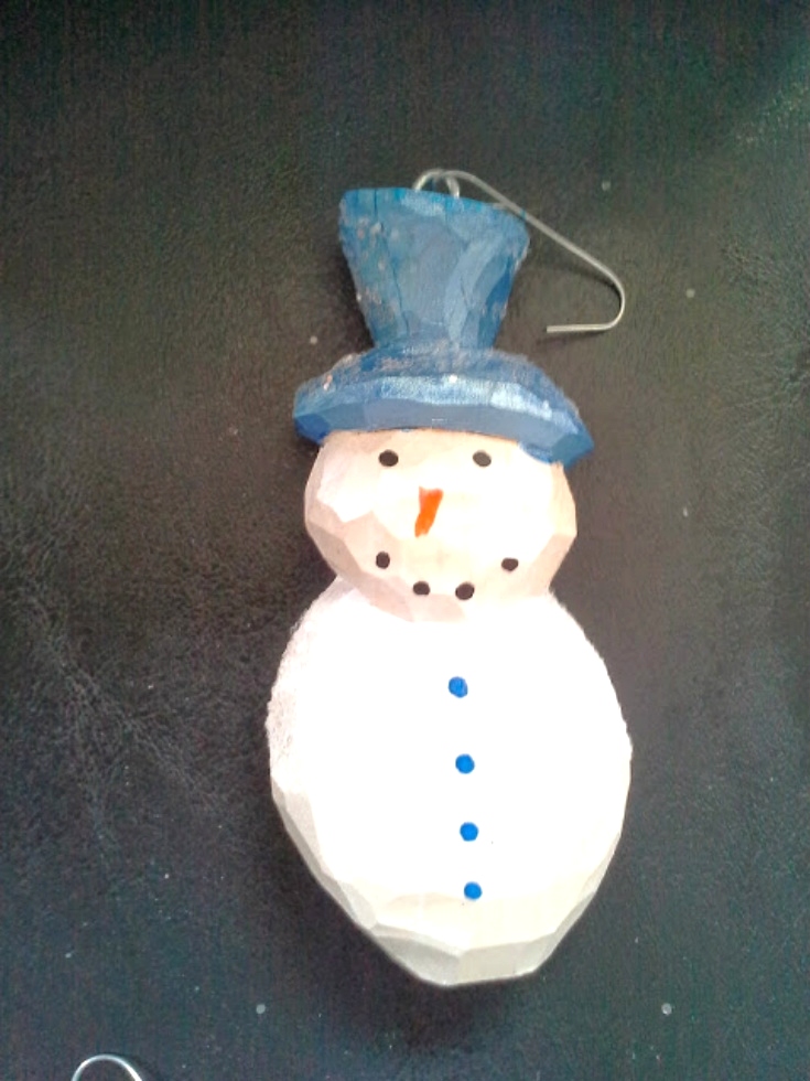 1 Hand Carved Snowman Ornament Wood Carvings 