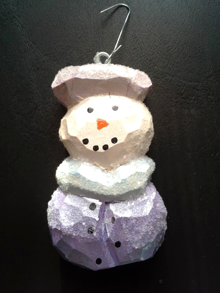 1 Hand Carved Snowman Ornament Wood Carvings 