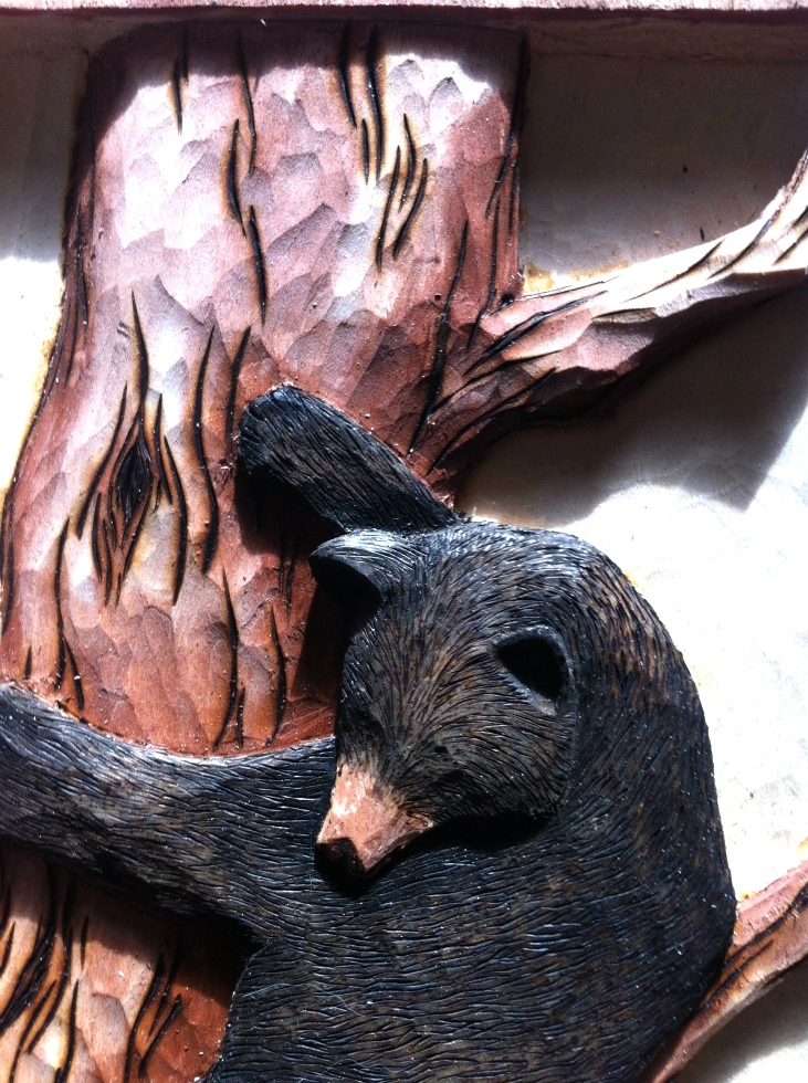 Hand Carved Black Bear Cub Wood Carvings 