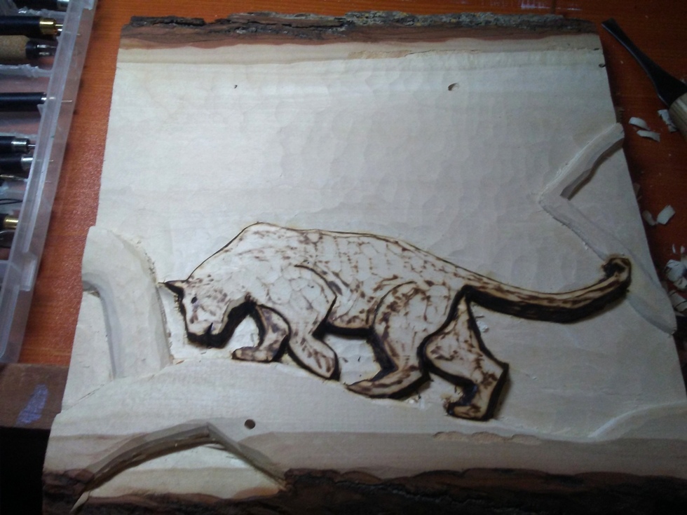 Carved Panther in tree Wood Carvings 