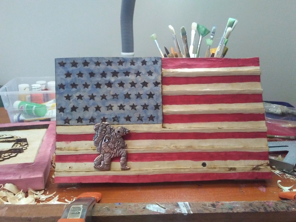 American Flag Coin holder Wood Carvings 