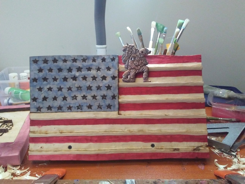 American Flag Coin holder Wood Carvings 