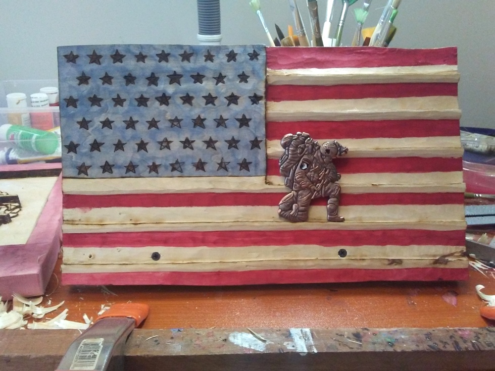 American Flag Coin holder Wood Carvings 