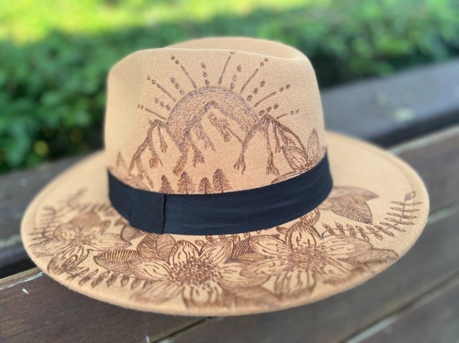Mountain Air Fashion Hat Wood Carvings 