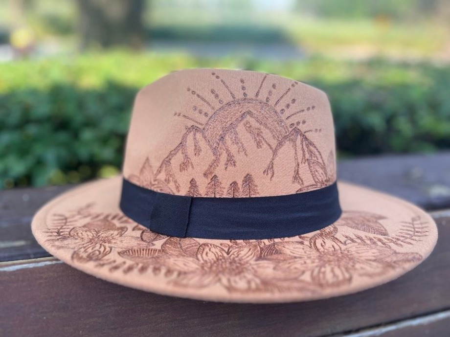 Mountain Air Fashion Hat Wood Carvings 