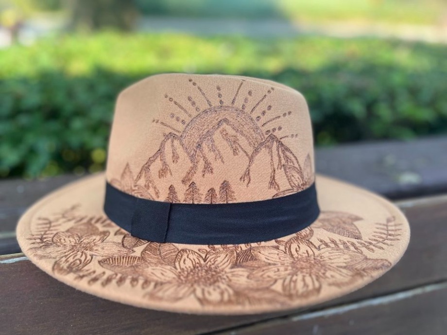 Mountain Air Fashion Hat Wood Carvings 