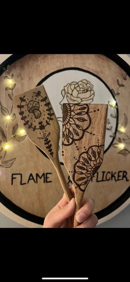 Wood Burned Spoons and Spatulas Wood Carvings 
