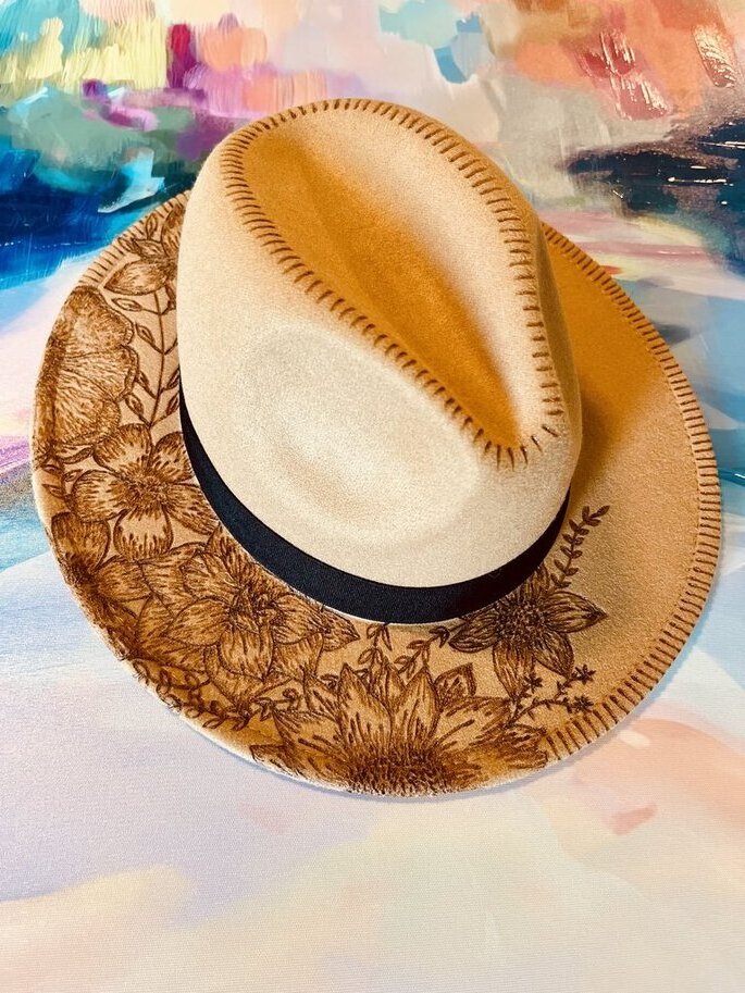 Floral Bouquet Fashion Hat  Wood Carvings 
