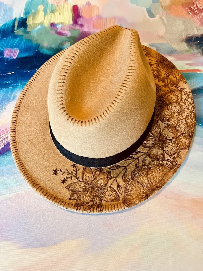 Floral Bouquet Fashion Hat  Wood Carvings 