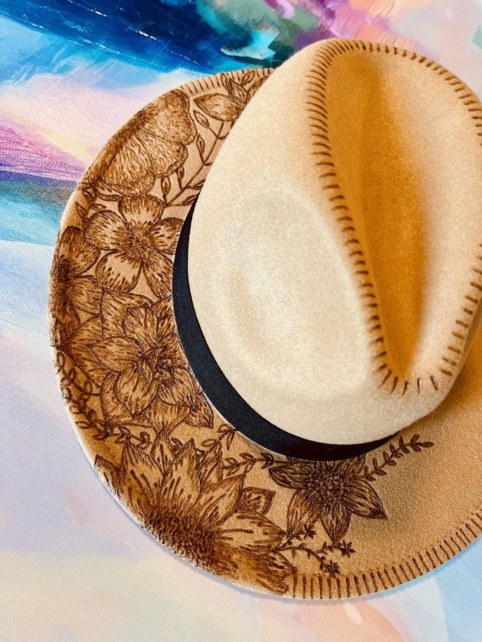 Floral Bouquet Fashion Hat  Wood Carvings 