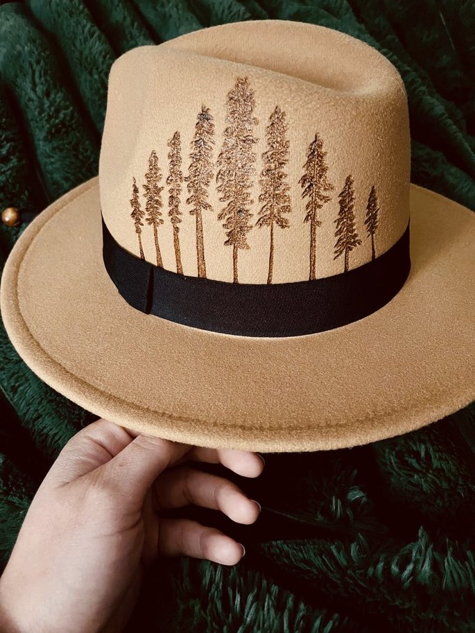 Evergreen Dreams Fashion Hat  Wood Carvings 